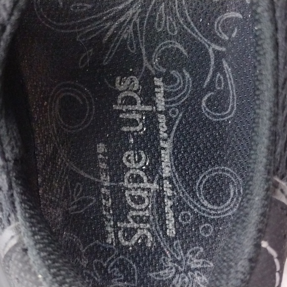 Skechers Shape-Ups Sleek Fit Black Leather Mesh Upper Mary-Jane Wedge Sneaker - Picture 10 of 16